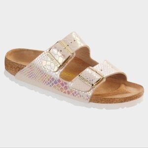 Birkenstock Arizona Iridescent White Snake Sandals Size 38